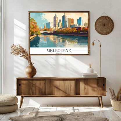 Experience the dynamic beauty of Melbourne with this vibrant skyline art print. Capturing the for Sitting Area