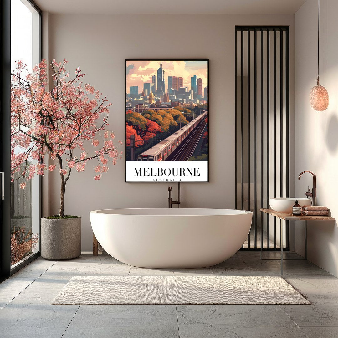 Immerse yourself in the bustling beauty of Melbourne with this stunning artwork. Capturing the for Bathroom