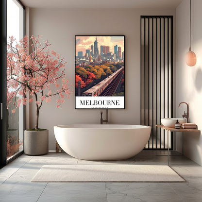 Immerse yourself in the bustling beauty of Melbourne with this stunning artwork. Capturing the for Bathroom