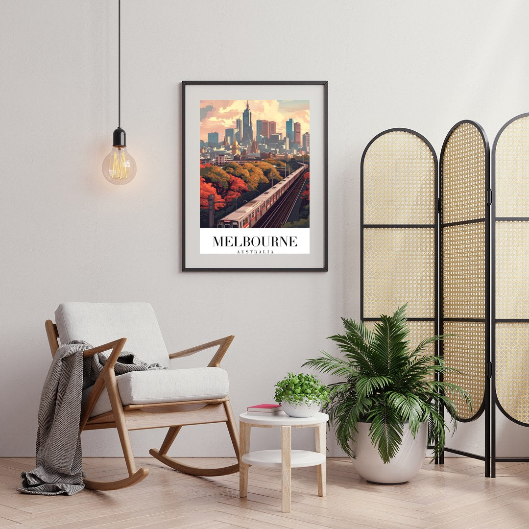 Immerse yourself in the bustling beauty of Melbourne with this stunning artwork. Capturing the for Foyer