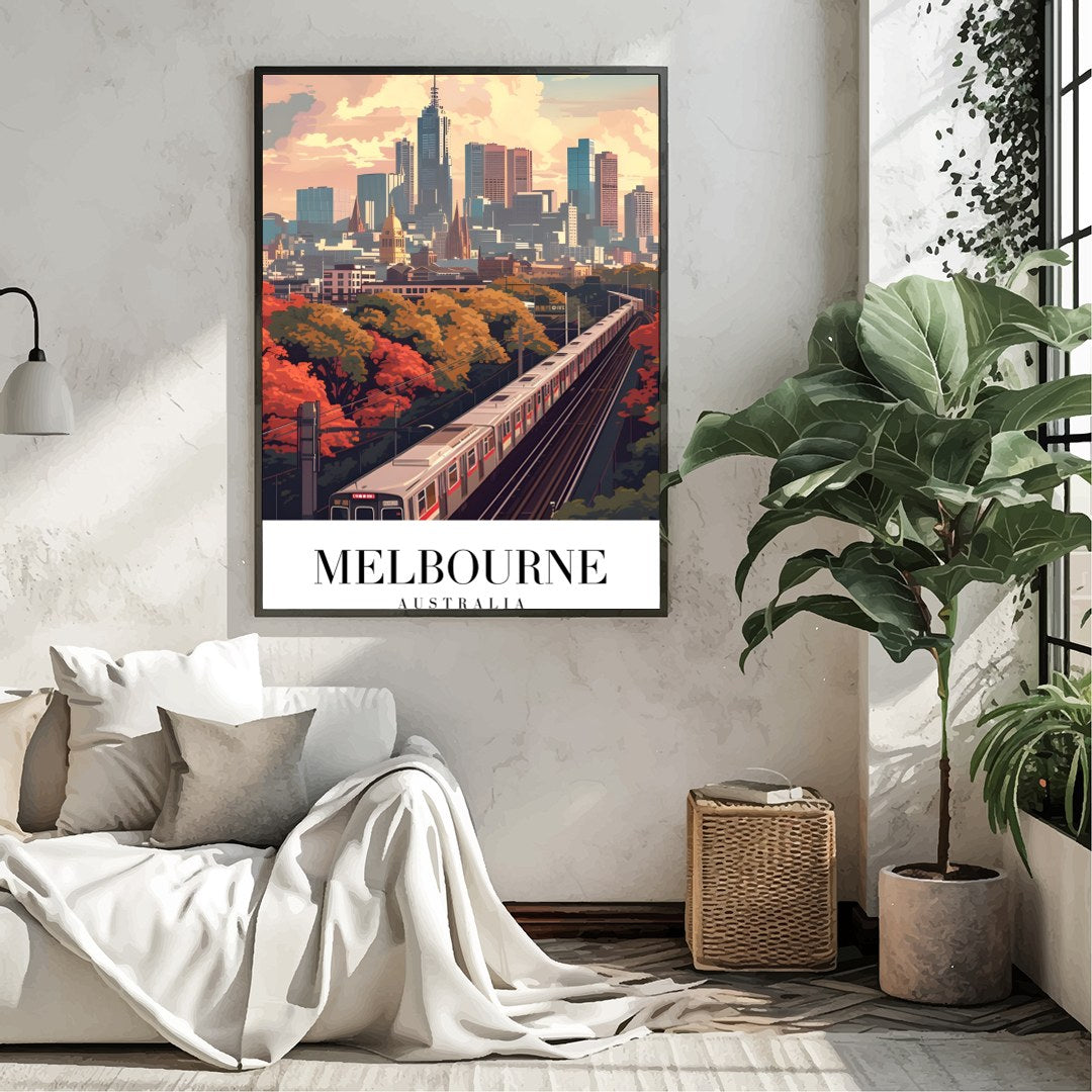 Immerse yourself in the bustling beauty of Melbourne with this stunning artwork. Capturing the for Living Room