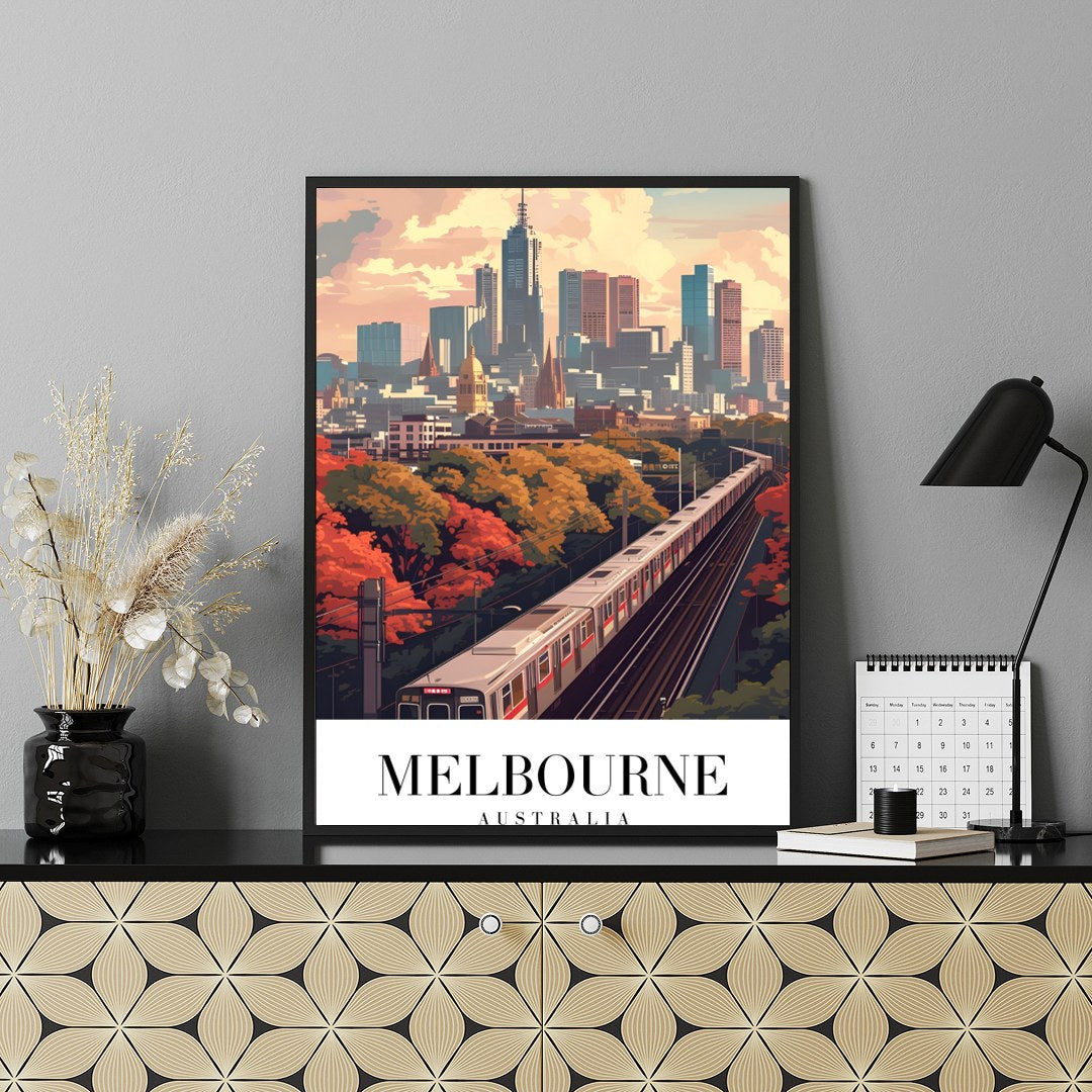 Immerse yourself in the bustling beauty of Melbourne with this stunning artwork. Capturing the for Shelf