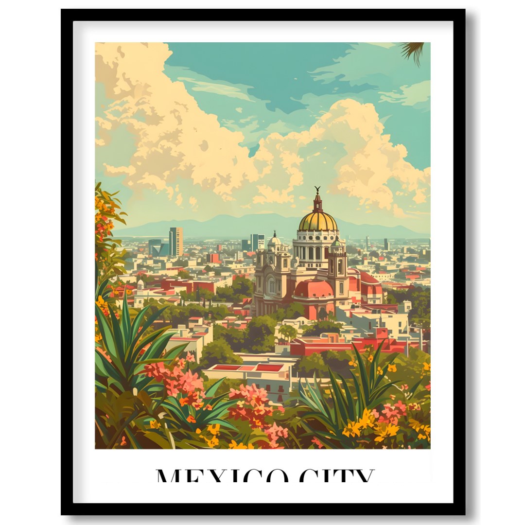 Capture the essence of Mexico City with this vibrant art print, showcasing the dynamic skyline for bedroom