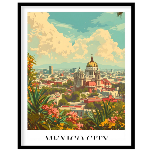 Capture the essence of Mexico City with this vibrant art print, showcasing the dynamic skyline for bedroom