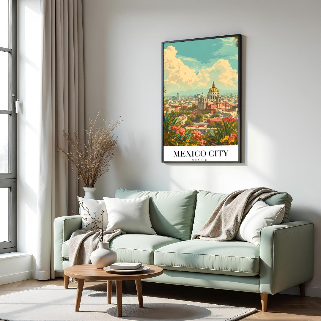 Capture the essence of Mexico City with this vibrant art print, showcasing the dynamic skyline for Hall