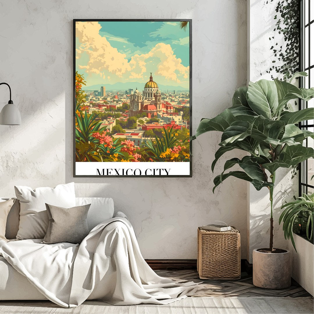 Capture the essence of Mexico City with this vibrant art print, showcasing the dynamic skyline for Living Room
