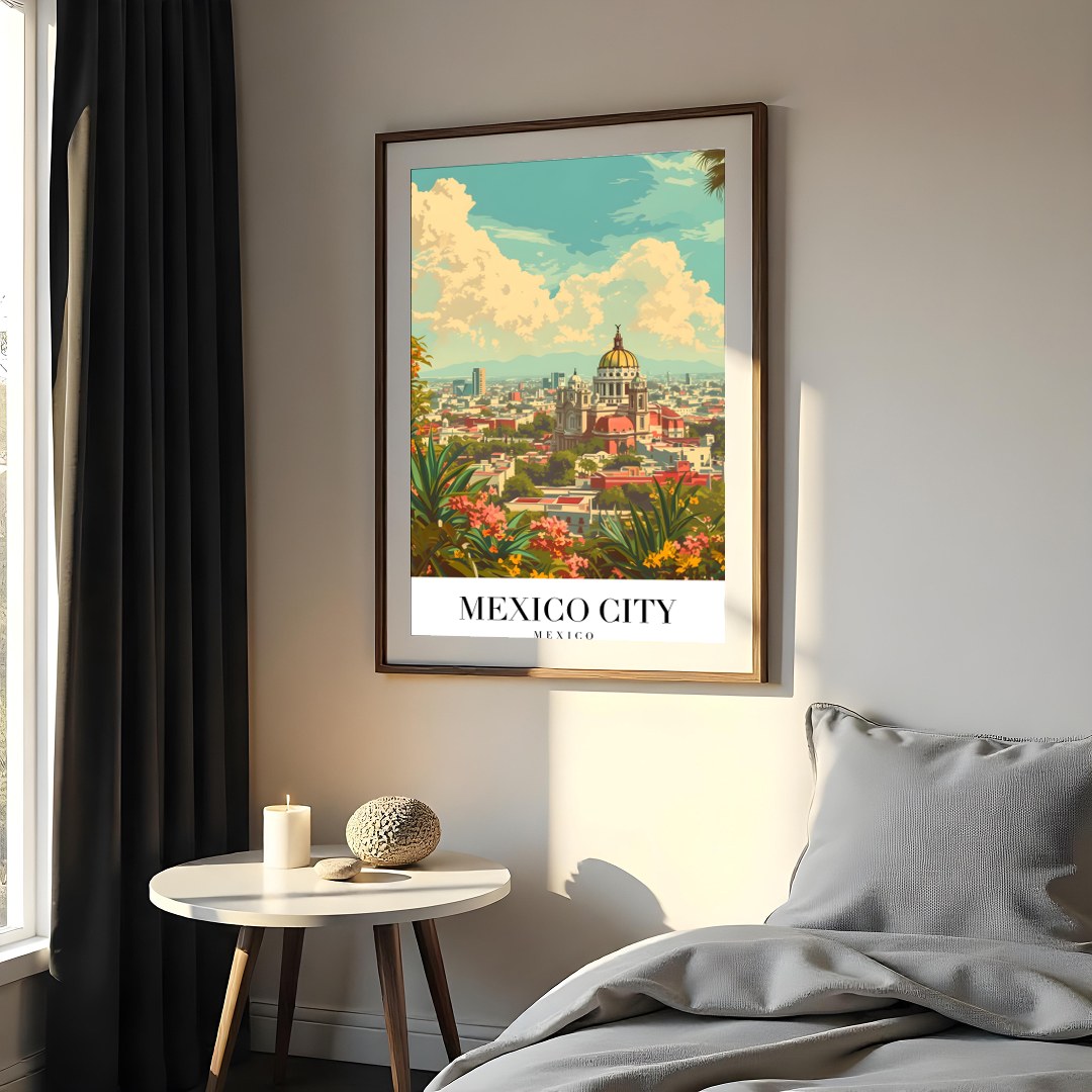 Capture the essence of Mexico City with this vibrant art print, showcasing the dynamic skyline for retreat