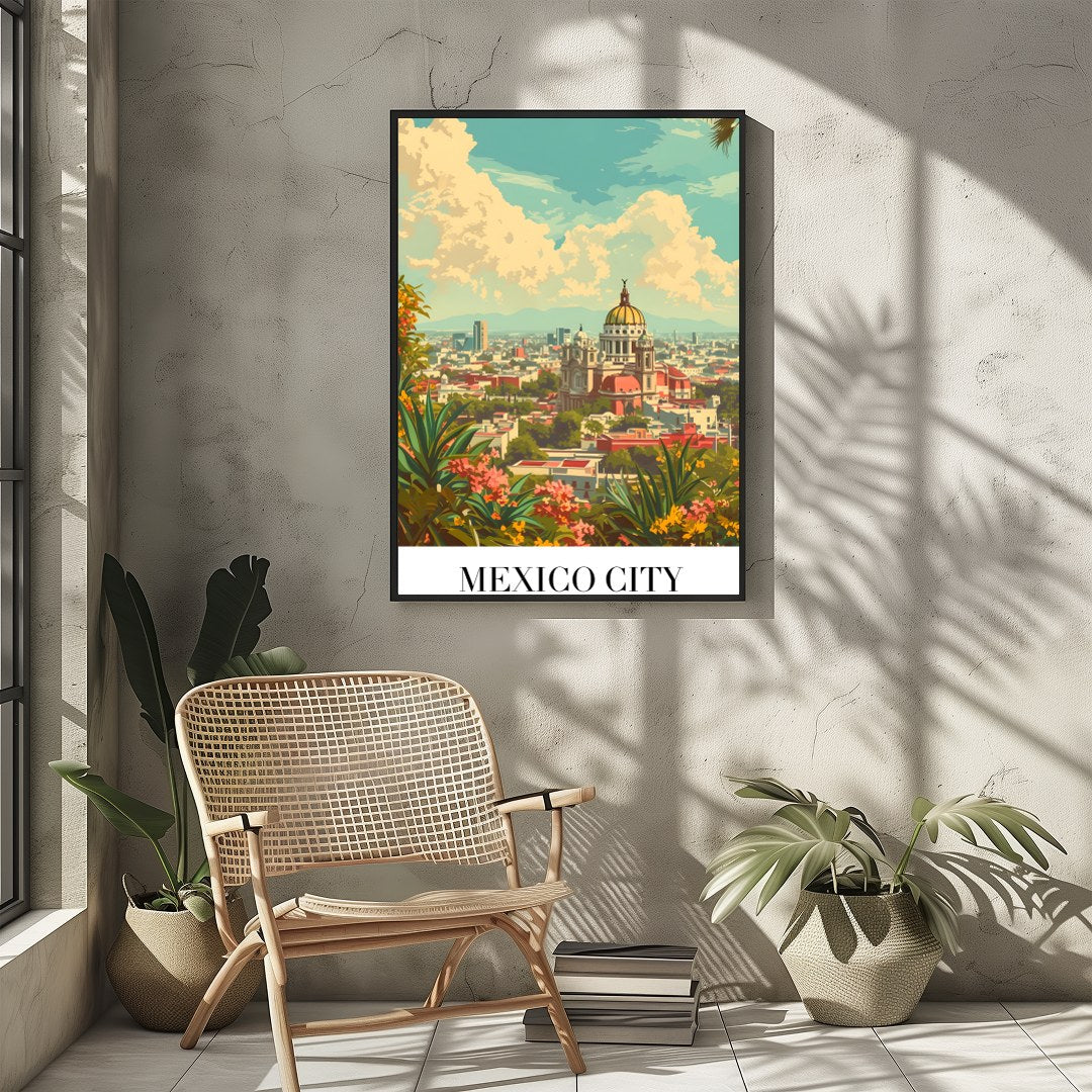 Capture the essence of Mexico City with this vibrant art print, showcasing the dynamic skyline for Sitting Area