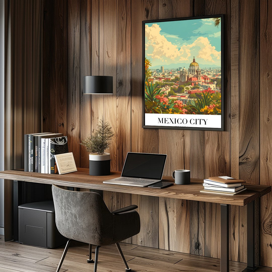 Capture the essence of Mexico City with this vibrant art print, showcasing the dynamic skyline for Study and Office
