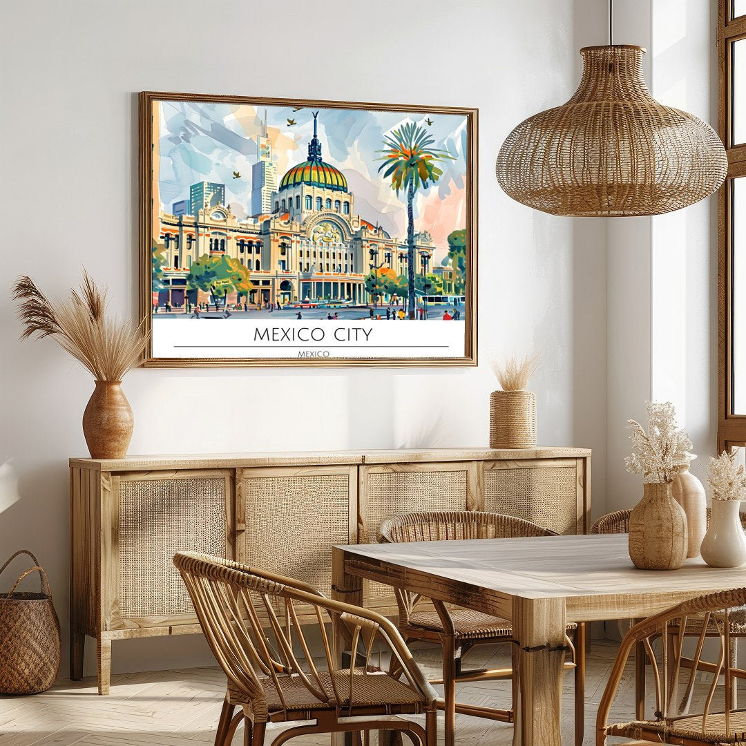 Explore the bustling energy of Mexico City with this vibrant artwork, capturing the blend of for Dining