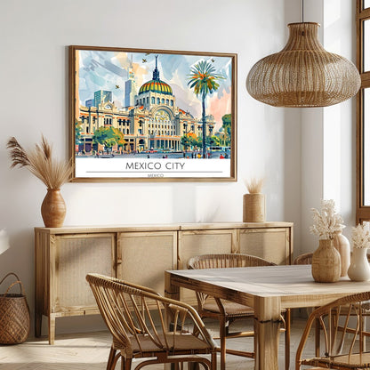 Explore the bustling energy of Mexico City with this vibrant artwork, capturing the blend of for Dining