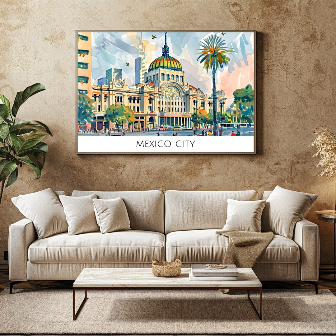 Explore the bustling energy of Mexico City with this vibrant artwork, capturing the blend of for Family Room