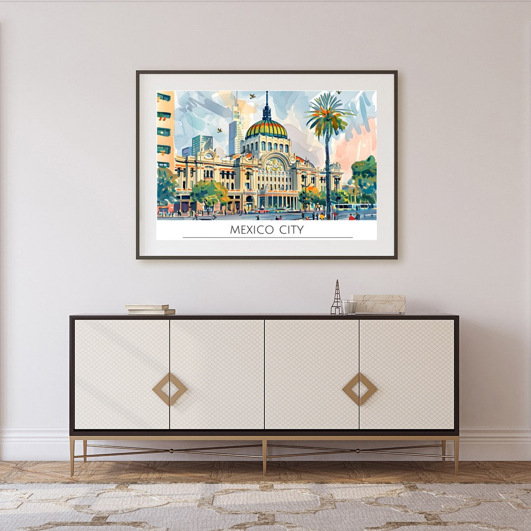 Explore the bustling energy of Mexico City with this vibrant artwork, capturing the blend of for Foyer