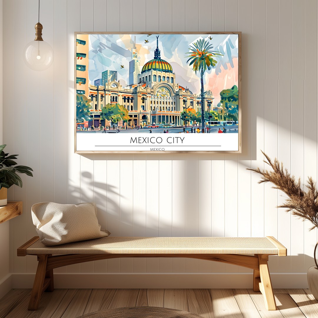 Explore the bustling energy of Mexico City with this vibrant artwork, capturing the blend of for Hallway