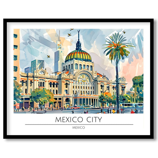 Explore the bustling energy of Mexico City with this vibrant artwork, capturing the blend of for home