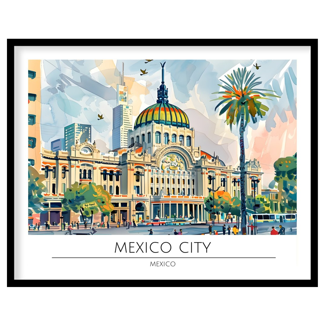 Explore the bustling energy of Mexico City with this vibrant artwork, capturing the blend of for home