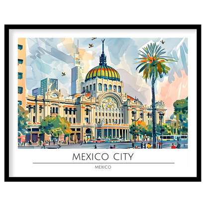 Explore the bustling energy of Mexico City with this vibrant artwork, capturing the blend of for home