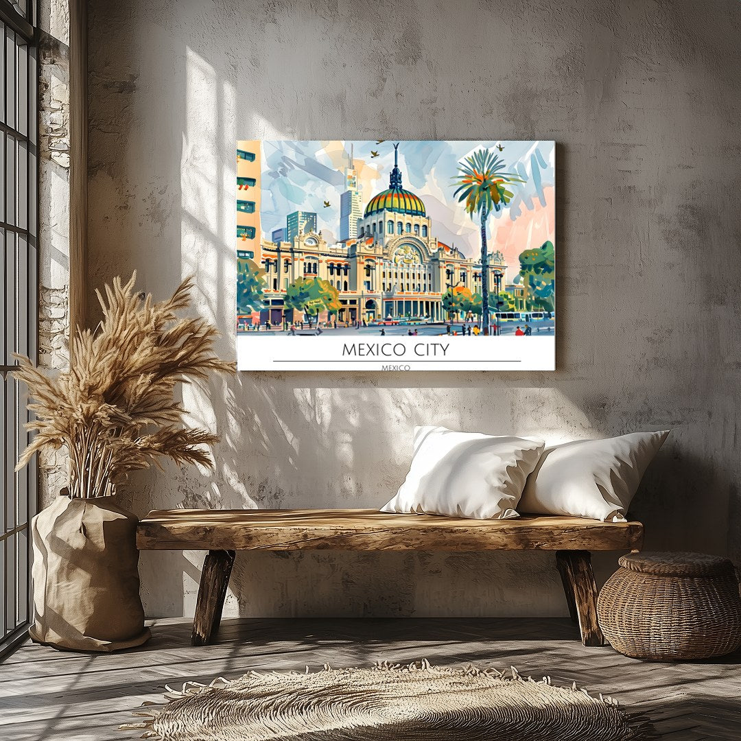 Explore the bustling energy of Mexico City with this vibrant artwork, capturing the blend of for Veranda
