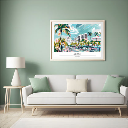 Immerse yourself in the lively spirit of Miami with this captivating beachscape print. The artwork for Hall