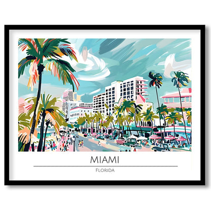 Immerse yourself in the lively spirit of Miami with this captivating beachscape print. The artwork for retreat