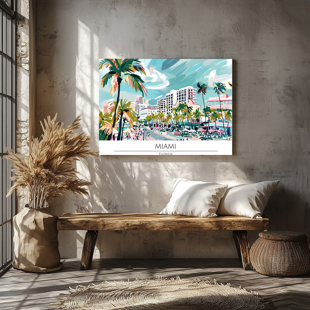 Immerse yourself in the lively spirit of Miami with this captivating beachscape print. The artwork for Veranda