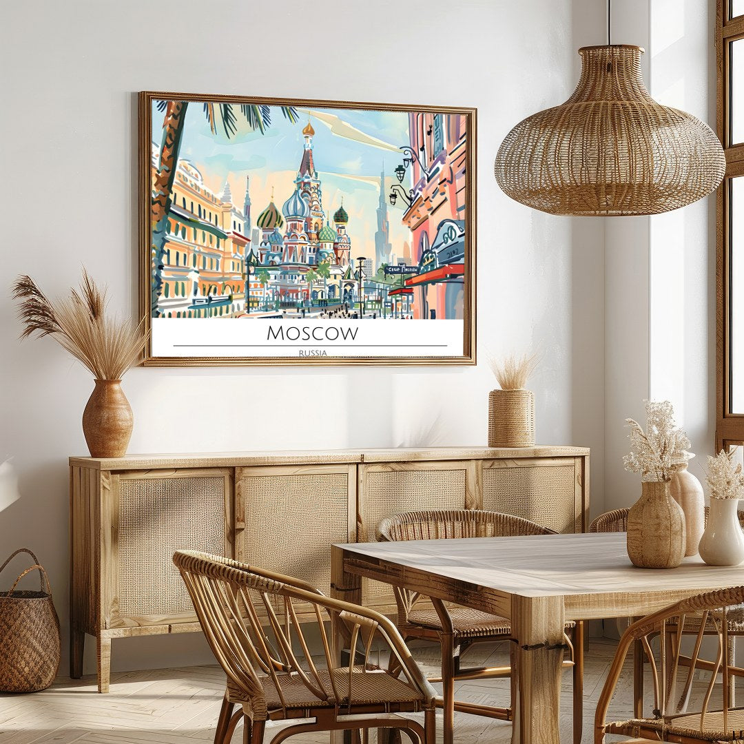 Immerse yourself in the captivating charm of Moscow with this vibrant cityscape artwork. The for Dining