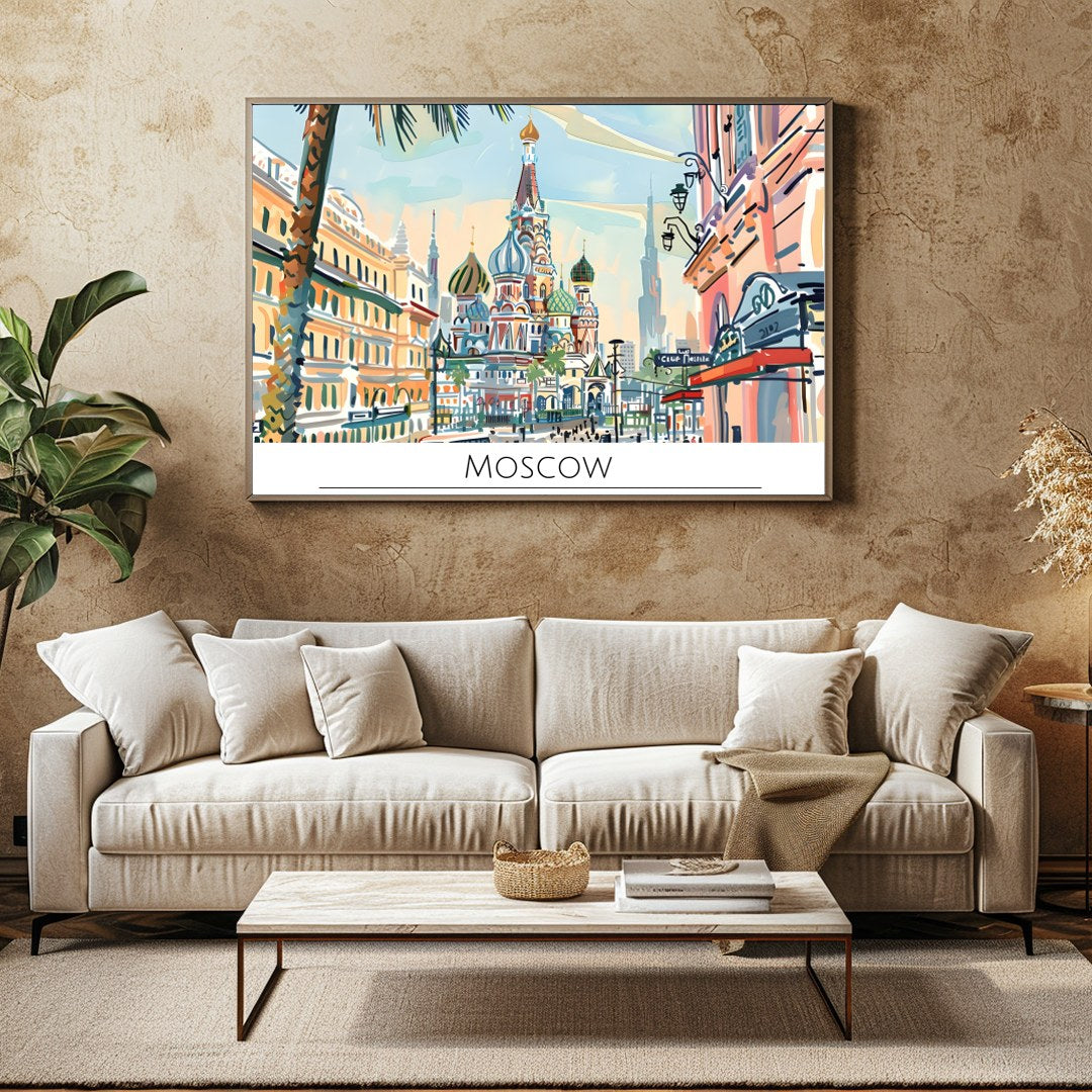 Immerse yourself in the captivating charm of Moscow with this vibrant cityscape artwork. The for Family Room