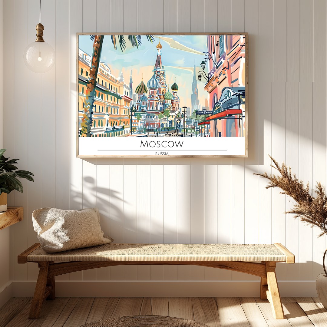 Immerse yourself in the captivating charm of Moscow with this vibrant cityscape artwork. The for Hallway