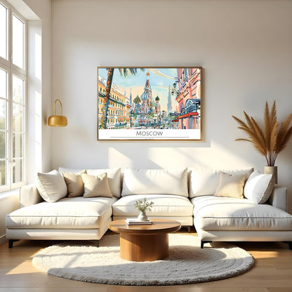 Immerse yourself in the captivating charm of Moscow with this vibrant cityscape artwork. The for Living Room