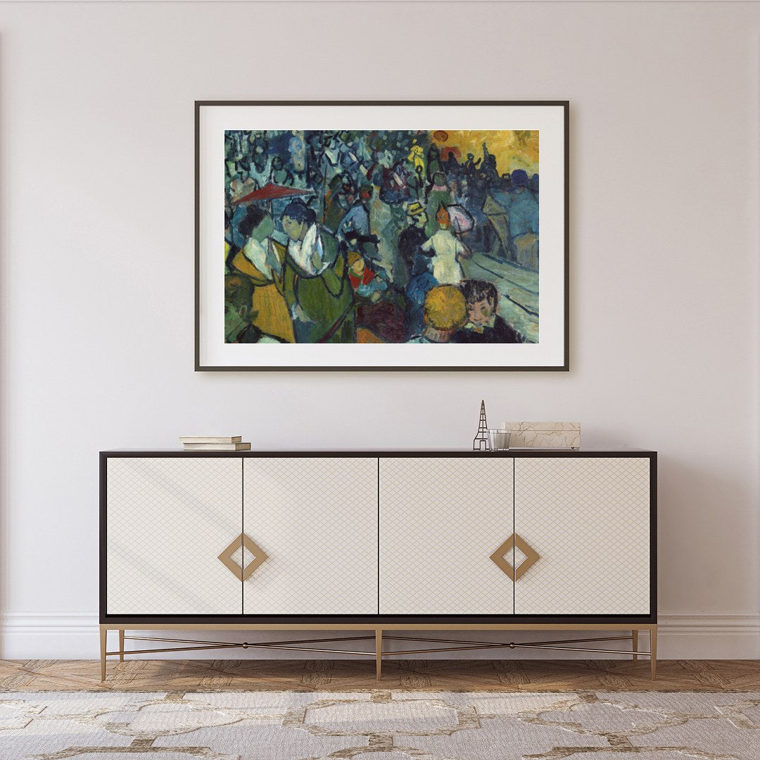 Immerse yourself in the vibrant energy of this bustling nightlife scene, capturing the dynamic for Foyer