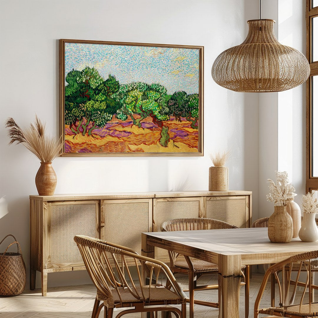 Immerse yourself in the lively hues of this impressionistic masterpiece, capturing the essence of a for Dining