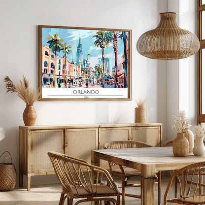 Immerse yourself in the lively atmosphere of Orlando with this colorful cityscape wall art. The for Dining
