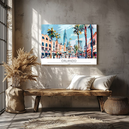 Immerse yourself in the lively atmosphere of Orlando with this colorful cityscape wall art. The for Veranda