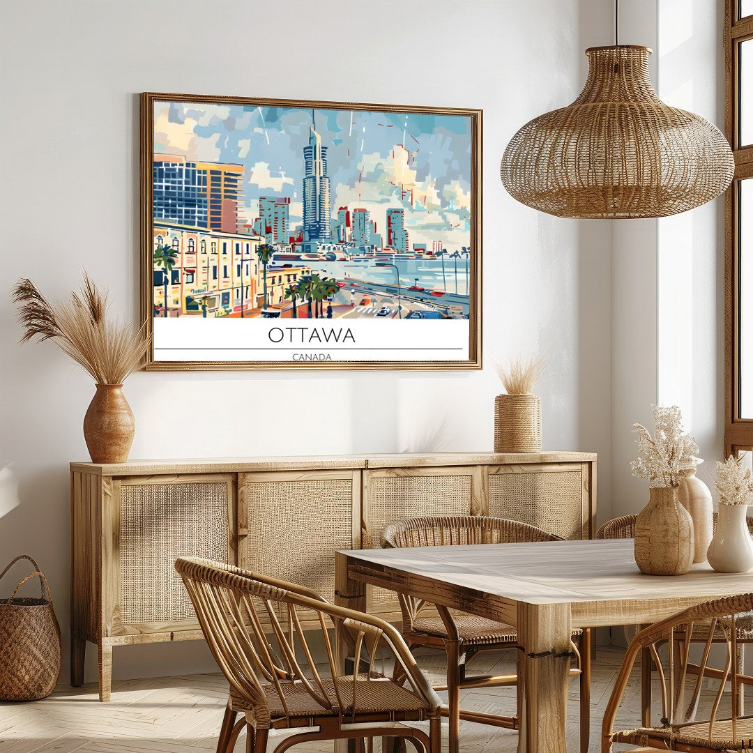 Experience the dynamic energy of Ottawa through this vibrant cityscape painting. With a modern for Dining