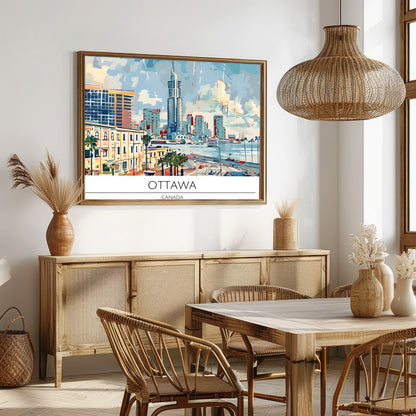 Experience the dynamic energy of Ottawa through this vibrant cityscape painting. With a modern for Dining
