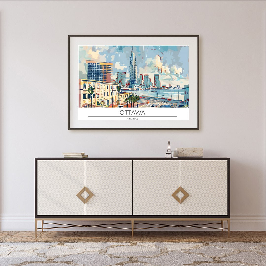 Experience the dynamic energy of Ottawa through this vibrant cityscape painting. With a modern for Foyer