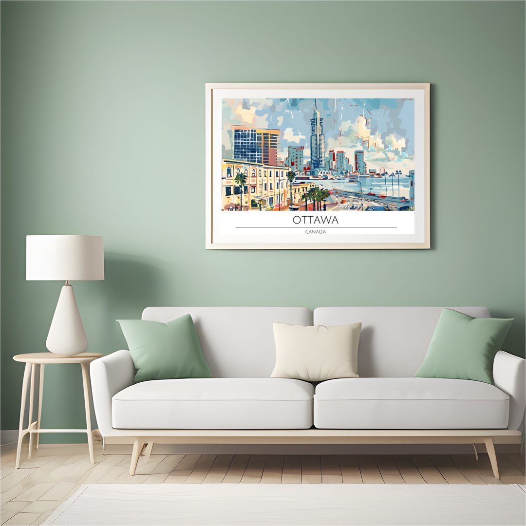 Experience the dynamic energy of Ottawa through this vibrant cityscape painting. With a modern for Hall
