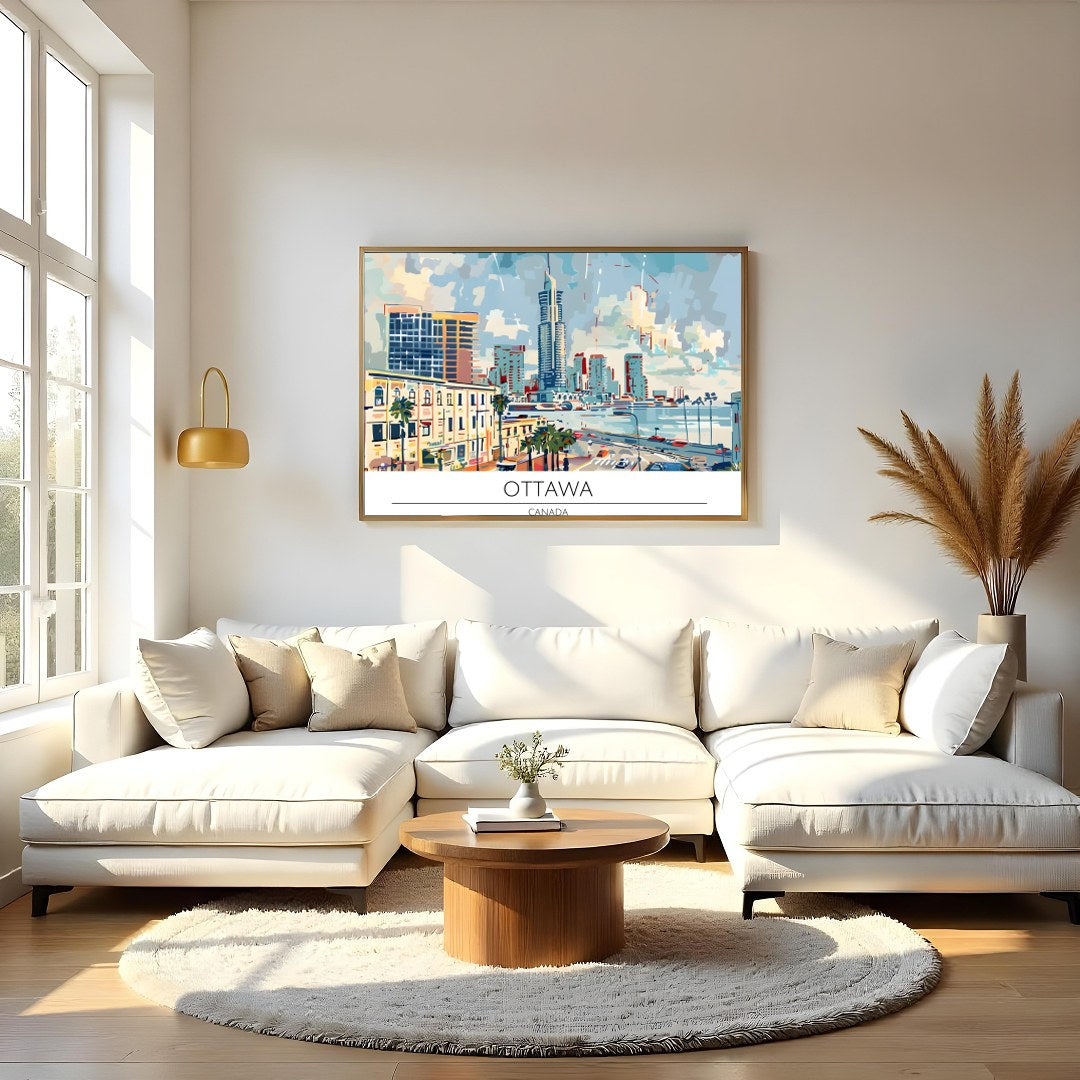 Experience the dynamic energy of Ottawa through this vibrant cityscape painting. With a modern for Living Room