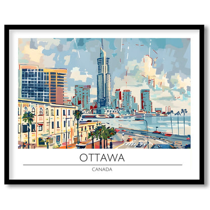 Experience the dynamic energy of Ottawa through this vibrant cityscape painting. With a modern for retreat