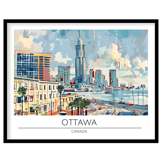 Experience the dynamic energy of Ottawa through this vibrant cityscape painting. With a modern for retreat