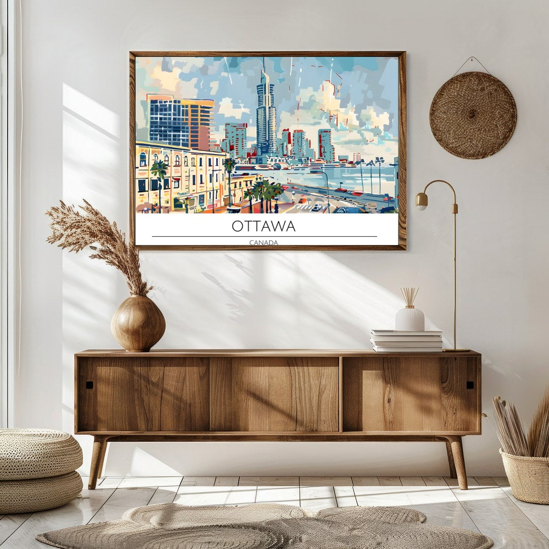 Experience the dynamic energy of Ottawa through this vibrant cityscape painting. With a modern for Sitting Area
