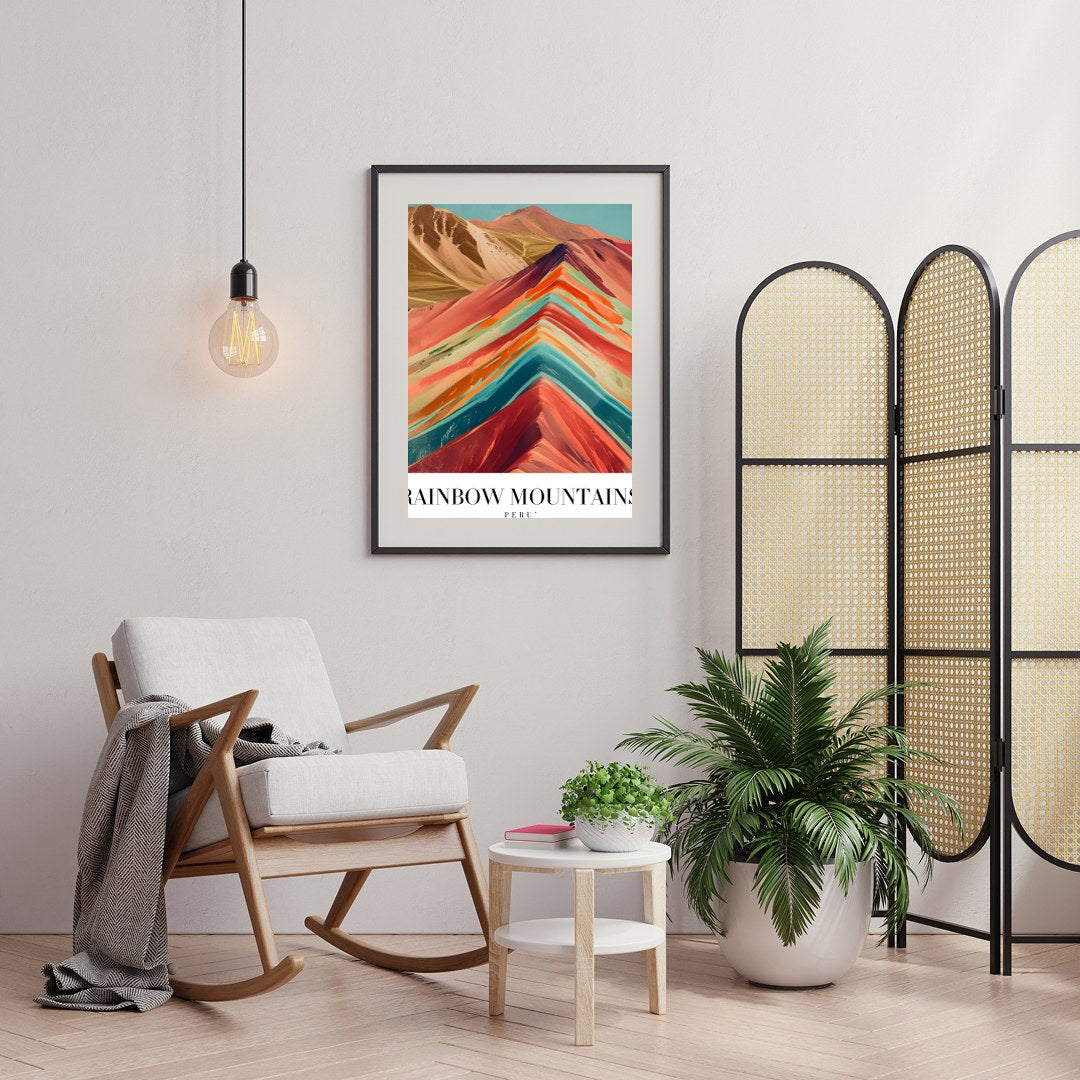 Immerse yourself in the captivating hues of the Rainbow Mountains with this stunning piece. The for Foyer