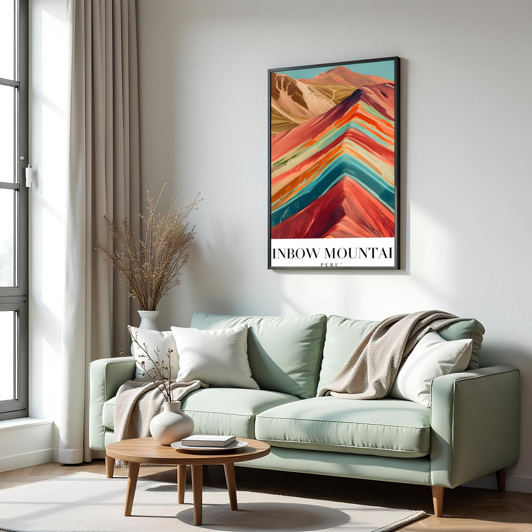 Immerse yourself in the captivating hues of the Rainbow Mountains with this stunning piece. The for Hall