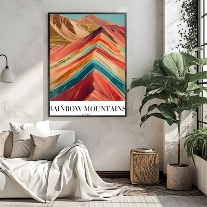 Immerse yourself in the captivating hues of the Rainbow Mountains with this stunning piece. The for Living Room