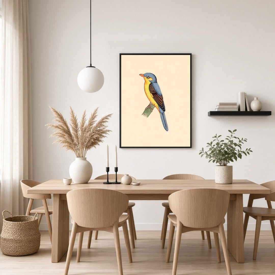 This exquisite art print captures the vivid beauty of Indian wildlife with a majestic bird perched for Dining