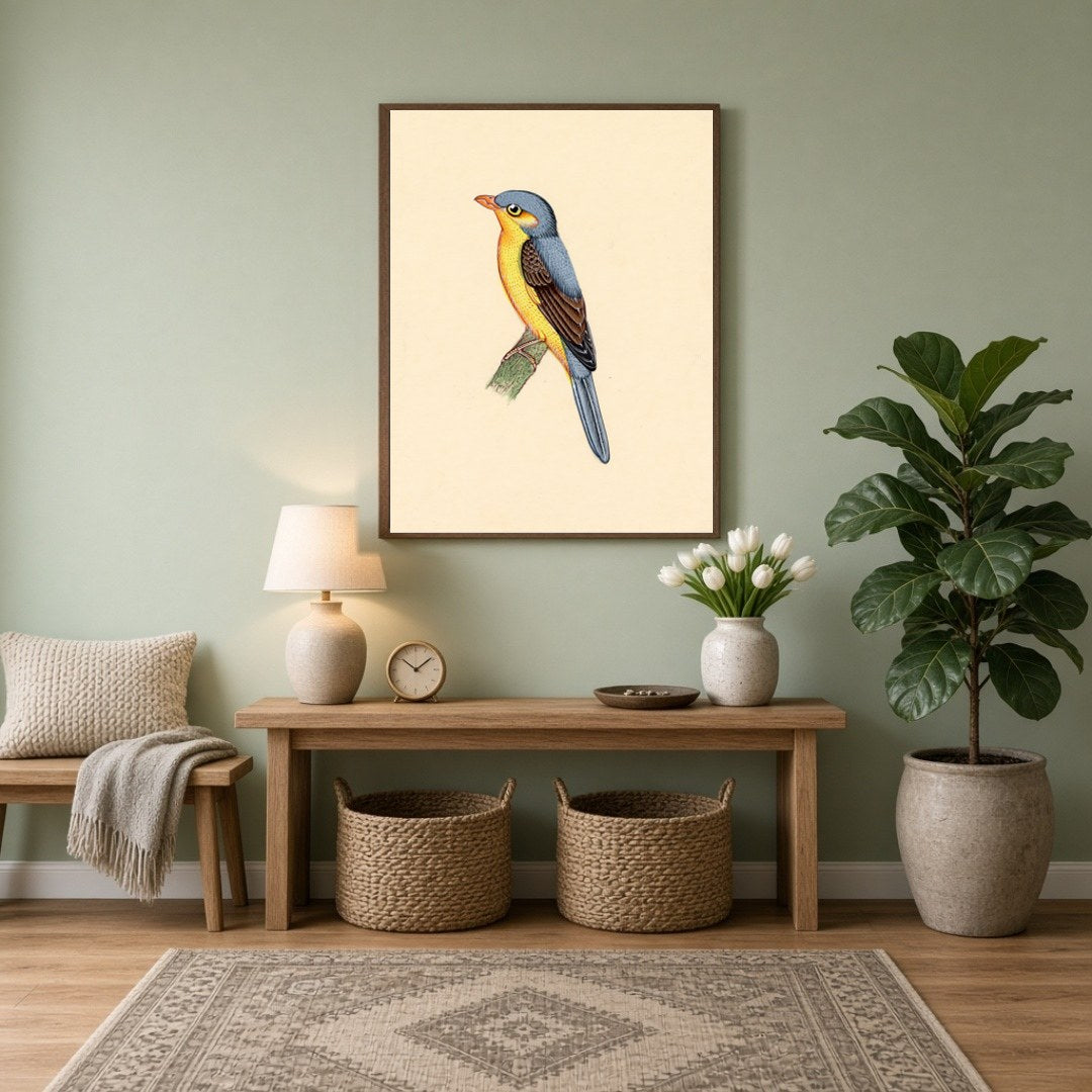 This exquisite art print captures the vivid beauty of Indian wildlife with a majestic bird perched for Entrance
