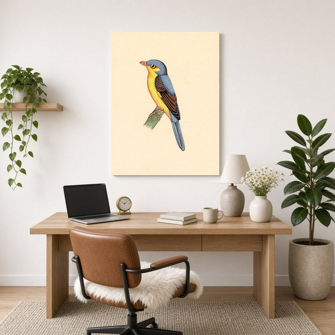 This exquisite art print captures the vivid beauty of Indian wildlife with a majestic bird perched for Home Office
