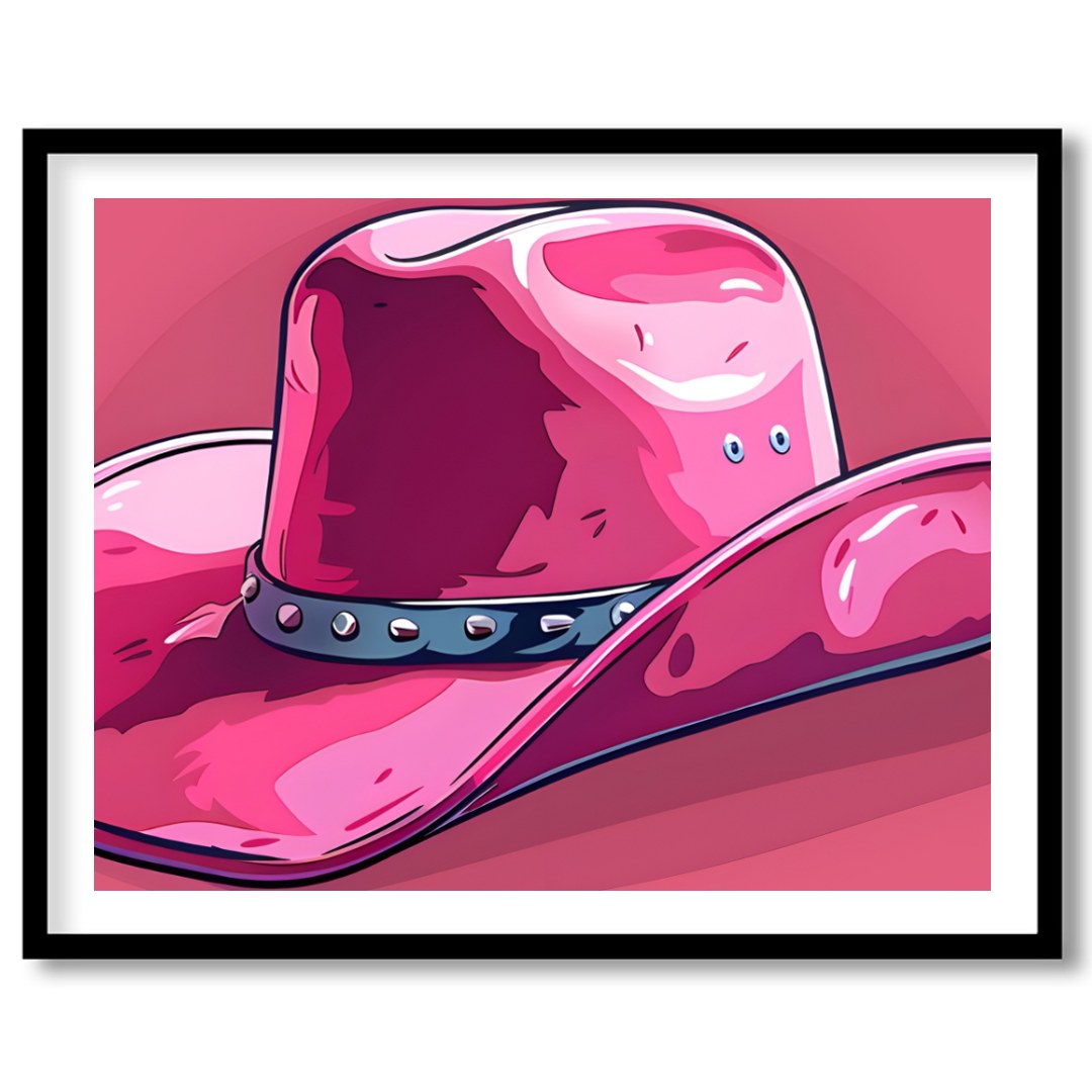 This captivating artwork features a stylish pink cowboy hat against a matching background, for house