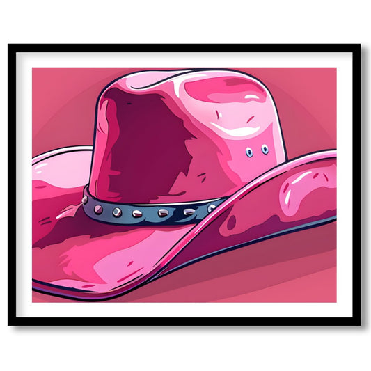 This captivating artwork features a stylish pink cowboy hat against a matching background, for house