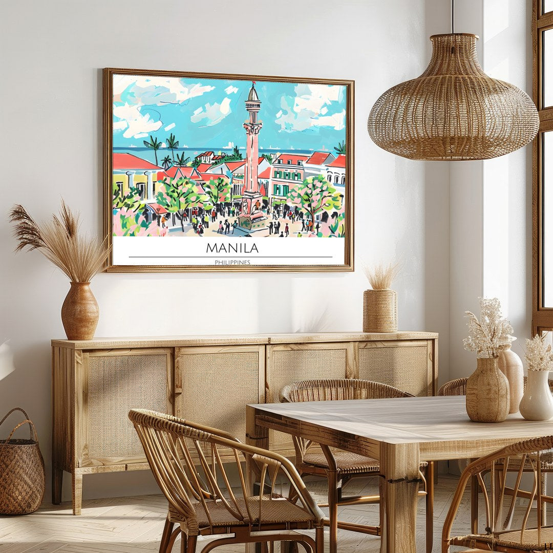 Immerse yourself in the lively energy of Manila with this captivating artwork. Featuring lush for Dining